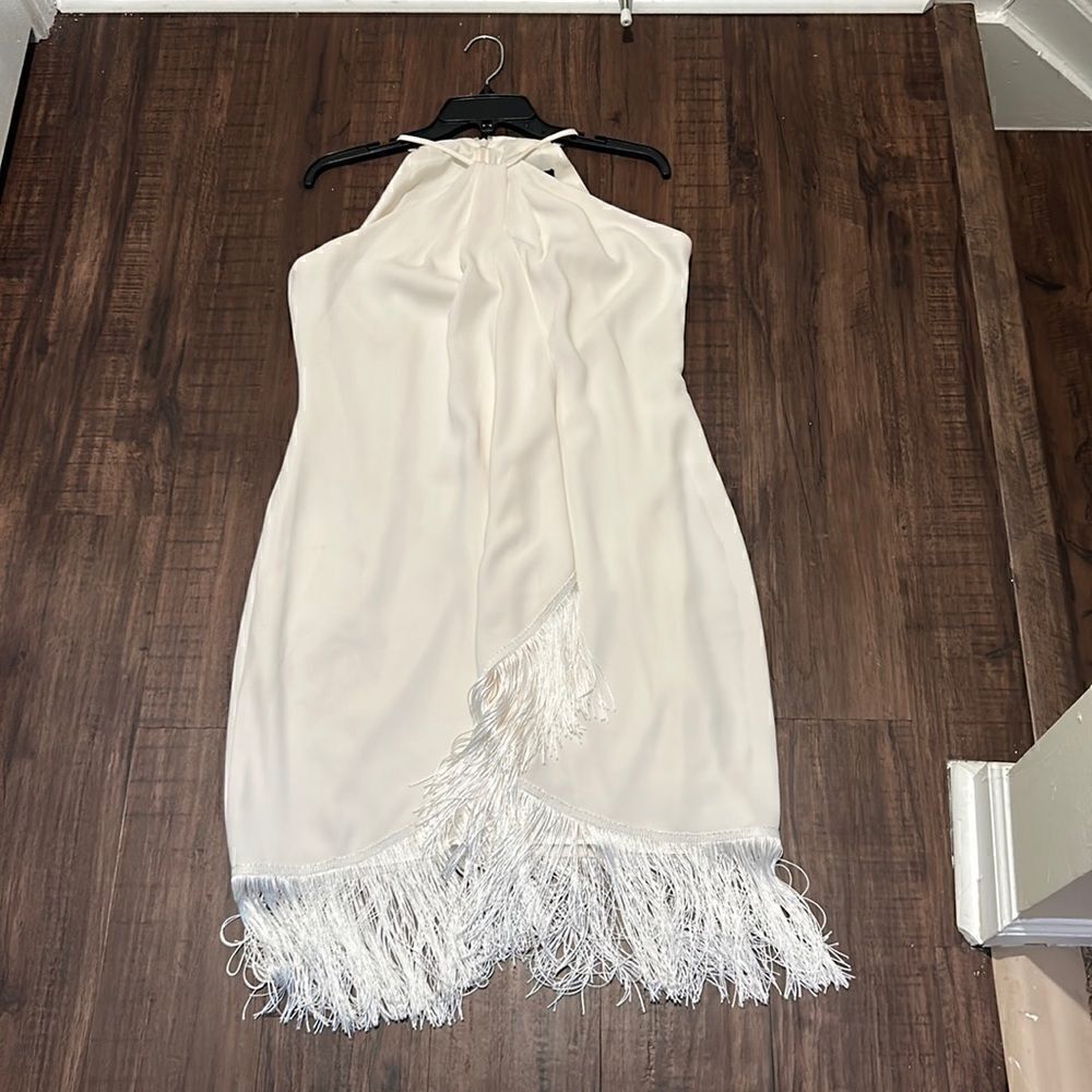 Carmen Marc Valvo White Fringe Dress, Size 12